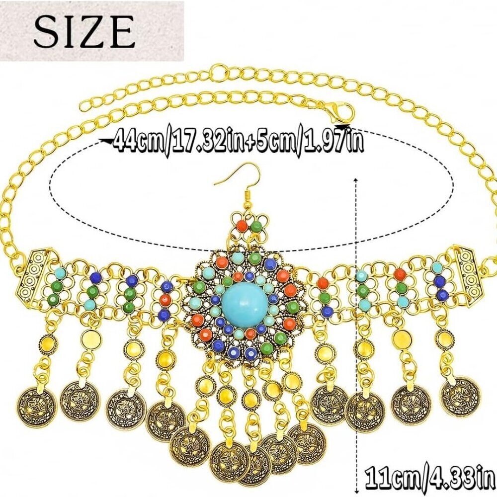 Boho Gold Head Chain Coins Headpiece Jewelry Festival Accessory for Women Girls - Picture 3 of 7